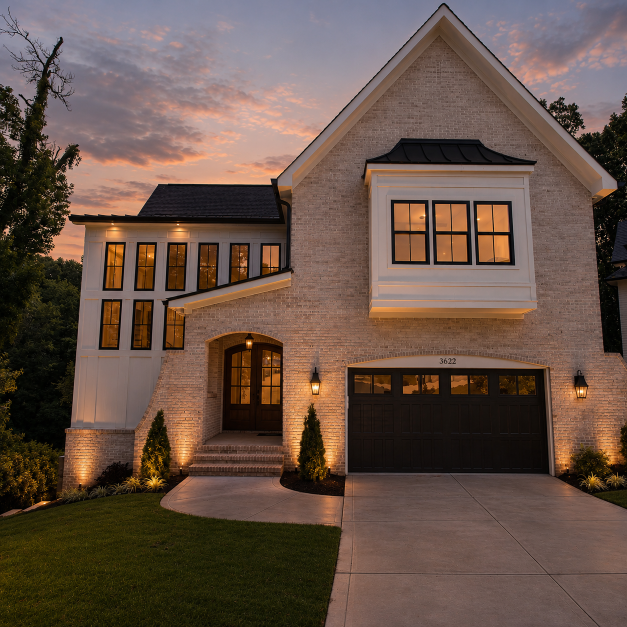 Sharon Ridge by Bassett Homes — exterior view of the Transitional home design