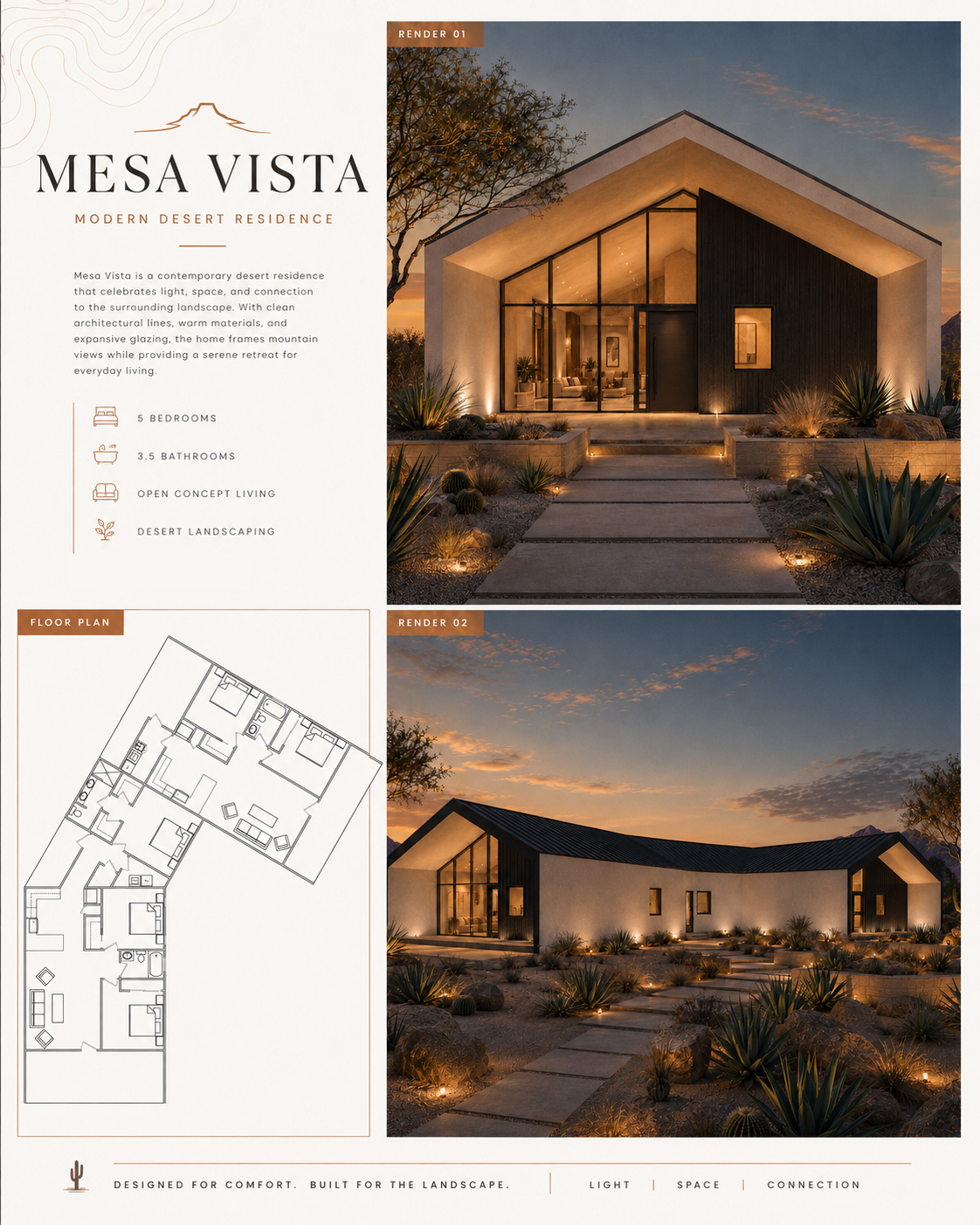 Mesa Vista — modern desert residence with clean modern lines, warm materials, and expansive glazing.
